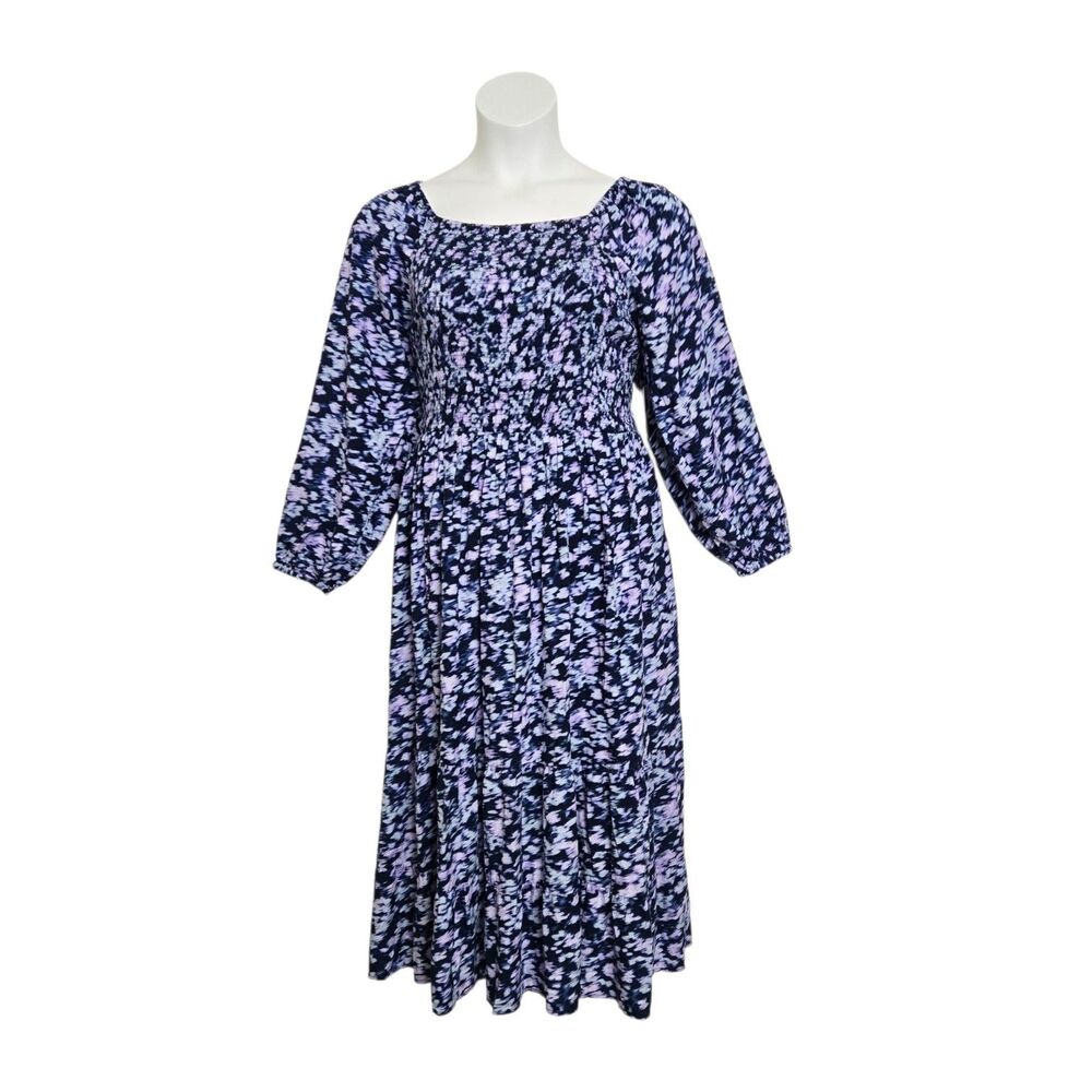 NWT Terra & Sky Blue Purple Tie Dye Smocked Midi Dress 1X - Picture 3 of 9